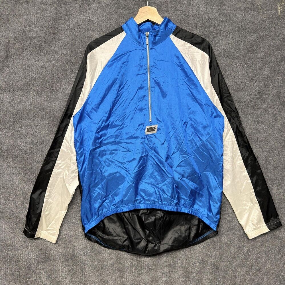 Vintage Nike Windbreaker Jacket Mens M Blue 1/2 Zip Cycling 80s Breathable USA